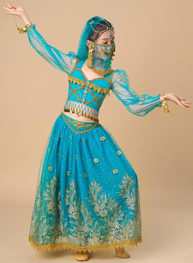 ORIDOOR زي ياسمين الداخلي من أوريدور، زي رقص شرقي، زي علاء الدين، زي أميرة الهالوين، للبنات، رقم المنتج -130 C- أزرق طاووسي - Image 2